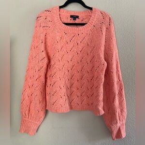 J.Crew Open Knit Pointelle Balloon Sleeve Wool Blend Sweater Women’s Size L Pink
